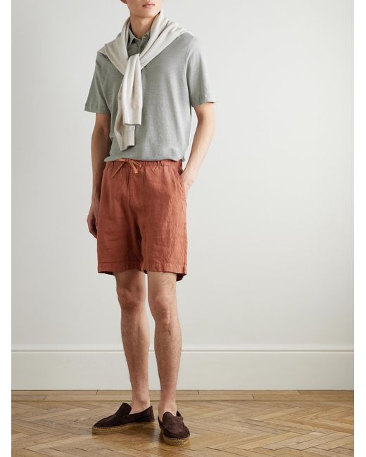 Hartford Orange Joggy Straight-leg Linen Bermuda Shorts for men