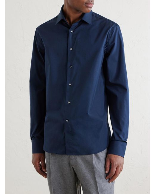 Canali Blue Cotton-Poplin Shirt for men