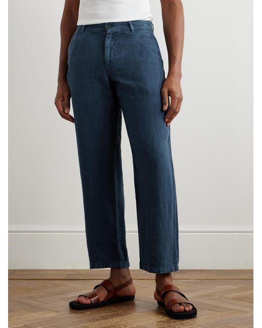 Portuguese Flannel Blue Straight-leg Linen Trousers for men