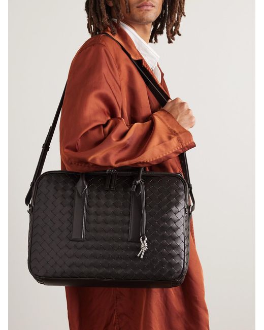 Bottega Veneta Black Getaway Intrecciato Leather Briefcase for men