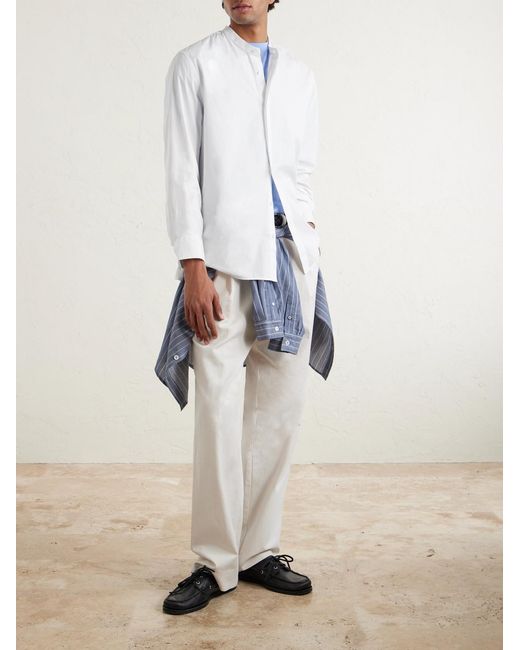 Officine Generale White Gaston Grandad-Collar Cotton-Poplin Shirt for men