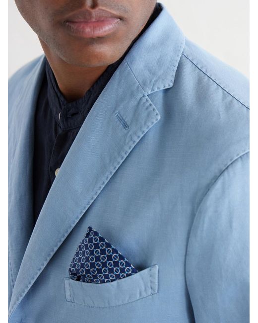 Boglioli Blue Stretch Cotton And Linen-Blend Suit Jacket for men
