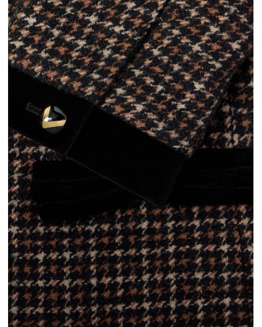 Valentino Garavani Black Cotton Velvet-Trimmed Houndstooth Wool-Blend Jacket for men