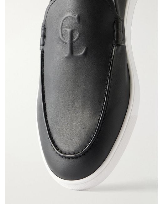 Christian Louboutin White Neocl Logo-Embossed Leather Boat Shoes for men