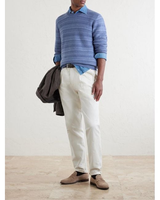 Canali Blue Striped Wool And Cashmere-Blend Sweater for men