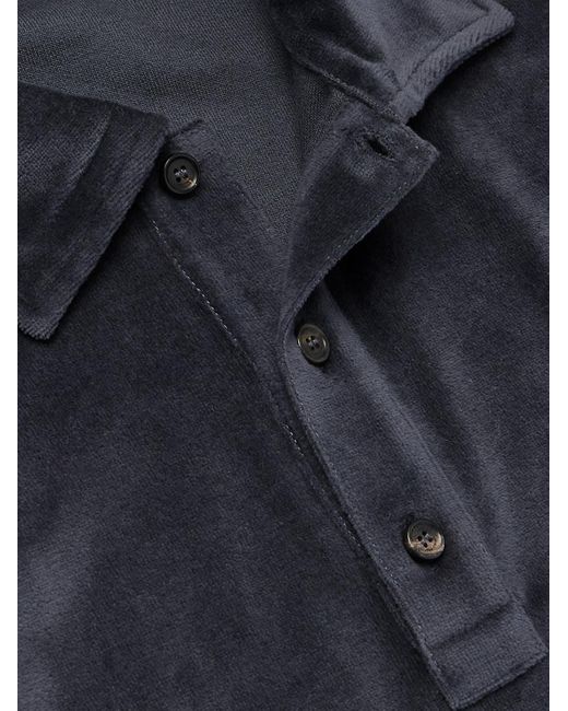 Loro Piana Blue Cotton And Silk-Blend Velour Polo Shirt for men