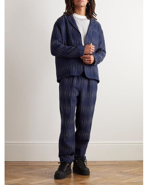 YMC Blue Alva Straight-leg Sashiko Cotton And Wool-blend Drawstring Trousers for men