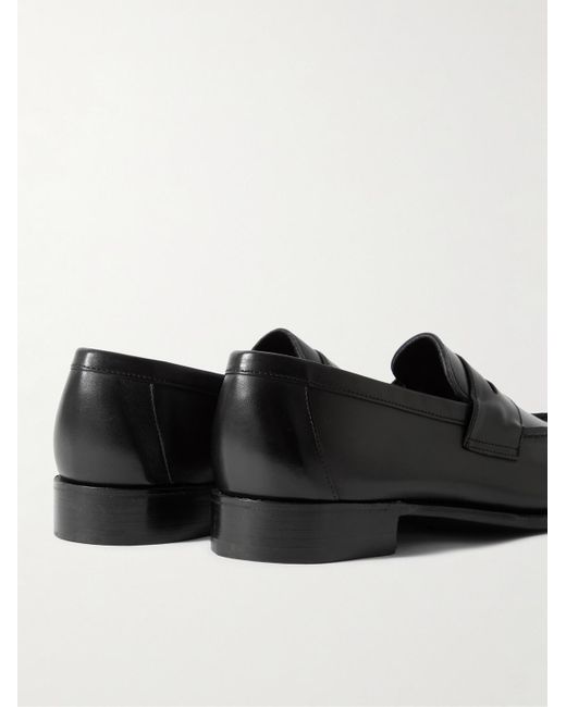 George Cleverley Black Cannes Leather Penny Loafers for men