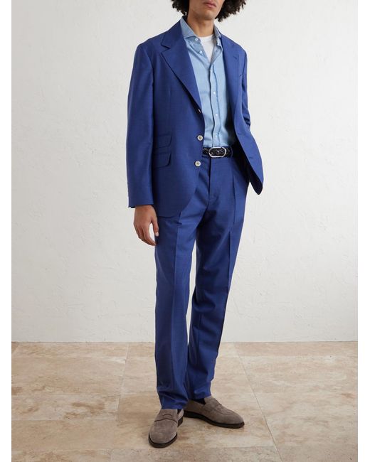 Brunello Cucinelli Blue Straight-leg Pleated Virgin Wool Suit Trousers for men