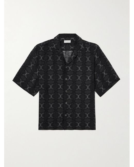 Camicia in georgette stampato con colletto aperto di Dries Van Noten in Black da Uomo