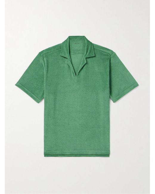 Paul Smith Green Logo-appliquéd Grosgrain-trimmed Cotton-blend Terry Polo Shirt for men