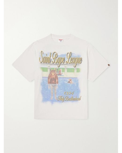 SAINT Mxxxxxx Blue Bape Pool Printed Cotton-Jersey T-Shirt for men