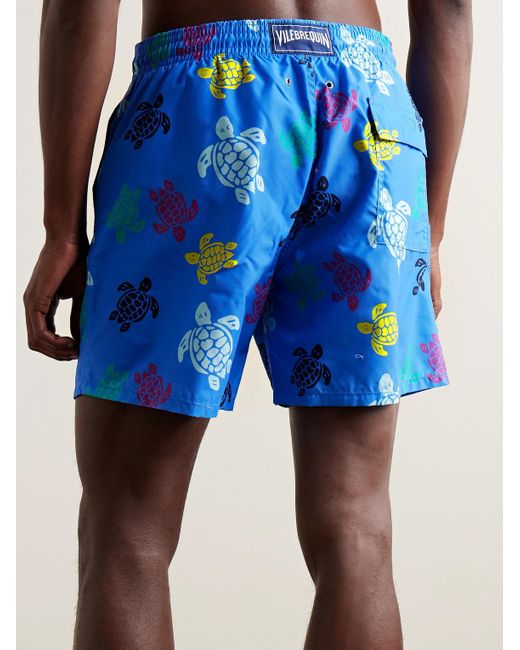 Vilebrequin Blue Moorea Straight-leg Mid-length Printed Econyl® Swim Shorts for men