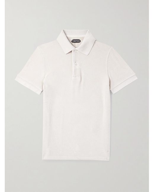 Tom Ford Schmal geschnittenes Polohemd aus Frottee aus einer Baumwollmischung in Natural für Herren