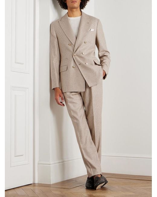 Brunello Cucinelli White Straight-Leg Pleated Puppytooth Cashmere And Silk-Blend Suit Trousers for men