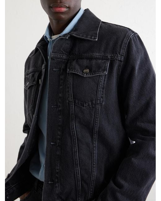 Canali Blue Leather-Trimmed Denim Jacket for men
