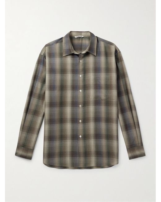 Auralee Gray Checked Wool Shirt for men
