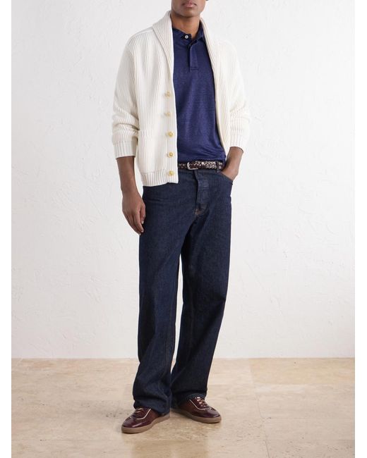 Eleventy Blue Linen-Jersey Polo Shirt for men