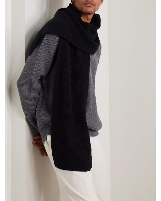 Ribbed Cashmere Scarf di William Lockie in Black da Uomo
