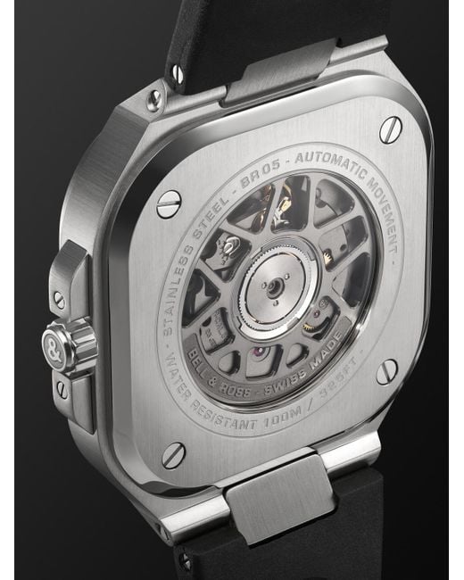 Bell & Ross Black Br 05 Automatic Gmt 41Mm Stainless Steel And Rubber Watch, Ref. No. Br05G-Si-St/Srb Bu23Nov for men