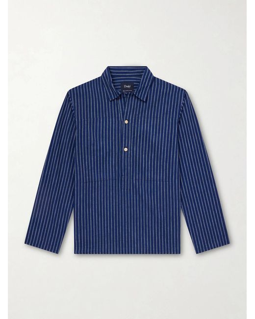 Drake's Blue Striped Cotton Polo Shirt for men