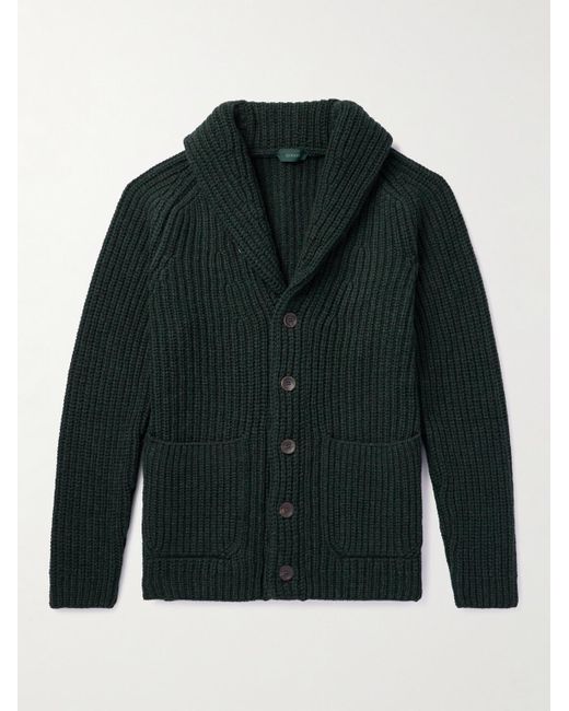 Incotex Green Zanone Slim-fit Shawl-collar Ribbed Wool Cardigan for men