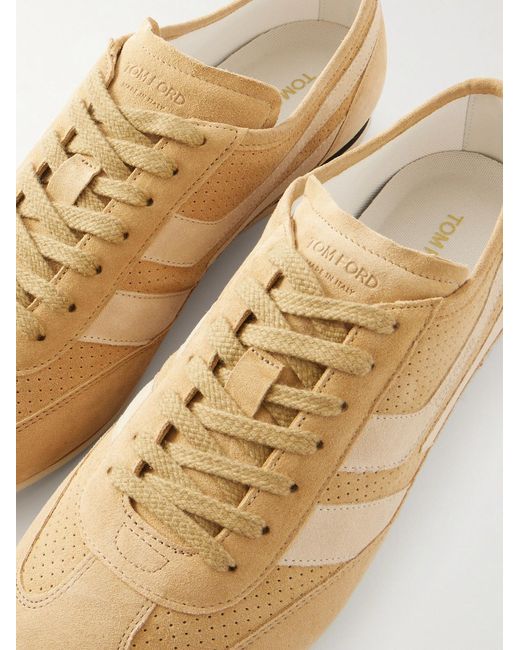 Tom Ford Natural Brook Perforated Suede Sneakers for men