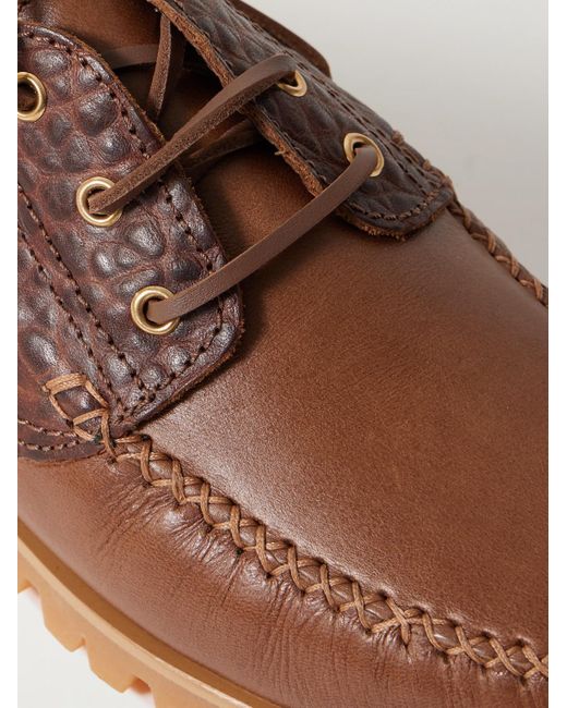VINNY'S Brown Aztec Leather Boat Shoes for men