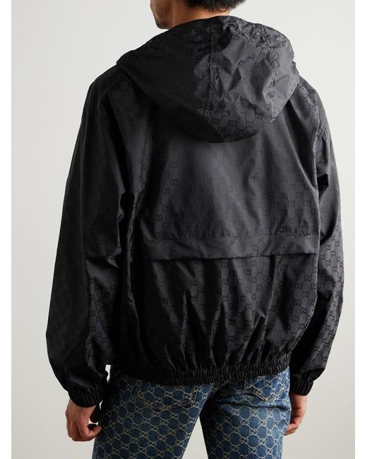 Gucci Black Logo-Jacquard Shell Hooded Jacket for men