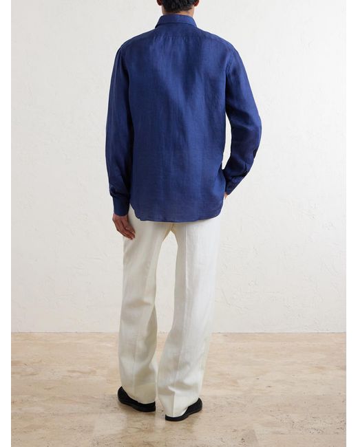 De Petrillo Blue Linen Shirt for men