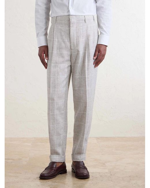 Brunello Cucinelli White Pleated Checked Wool-Blend Suit Trousers for men