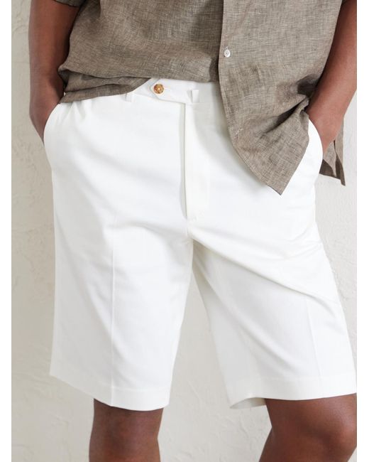 De Petrillo White Straight-Leg Cotton-Blend Twill Shorts for men