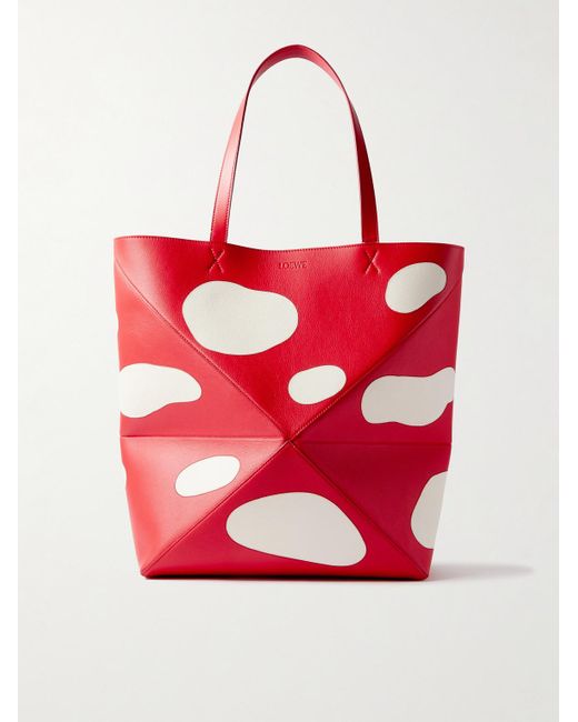 Loewe Red Puzzle Large Printed Leather Tote Bag for men