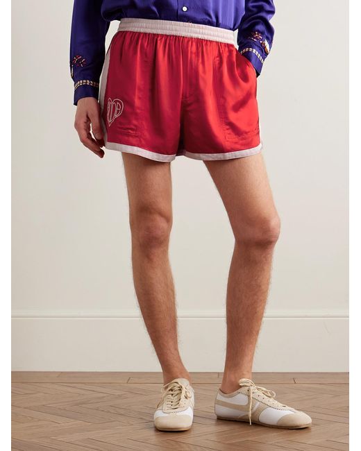 Bode Wide-Leg Logo-Embroidered Two-Tone Satin Shorts for men