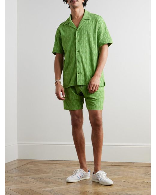 Frescobol Carioca Green Augusto Straight-Leg Organic Cotton Terry-Jacquard Shorts for men