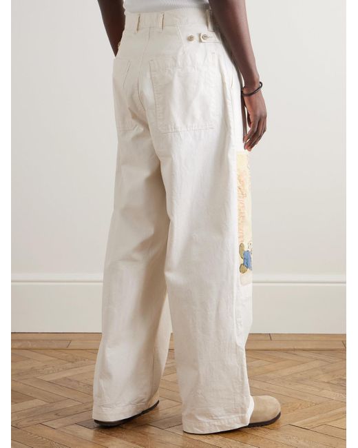 Kapital White Fatigue Wide-Leg Patchwork Cotton-Twill Trousers for men
