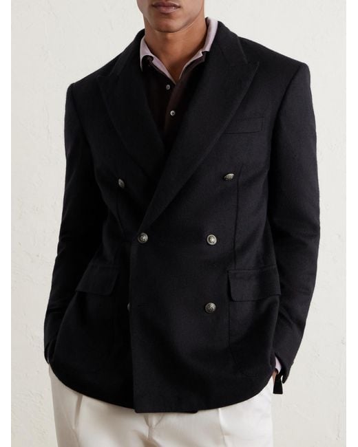 Dunhill Blue Double-Breasted Cashmere Blazer for men