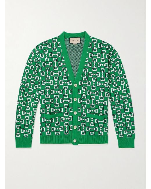 Cardigan in cotone a intarsio di Gucci in Green da Uomo