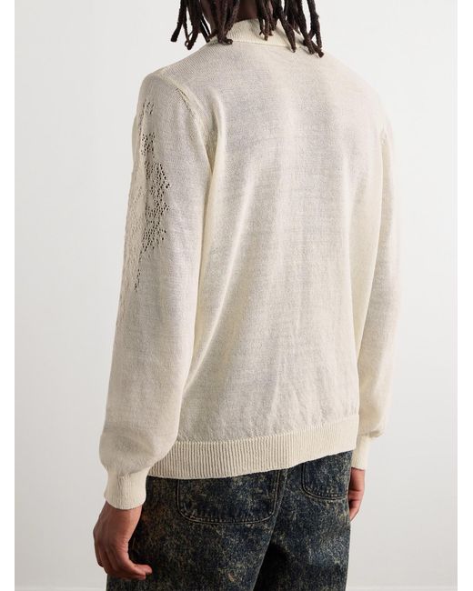 Our Legacy White Pointelle-Knit Wool-Blend Polo Shirt for men