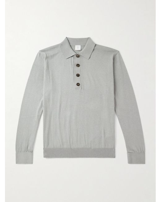 Eleventy Gray Slim-Fit Cotton And Cashmere-Blend Polo Shirt for men