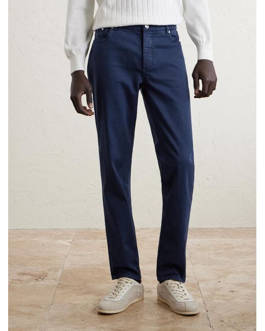 Brunello Cucinelli Blue Slim-Fit Straight-Leg Logo-Embroidered Jeans for men