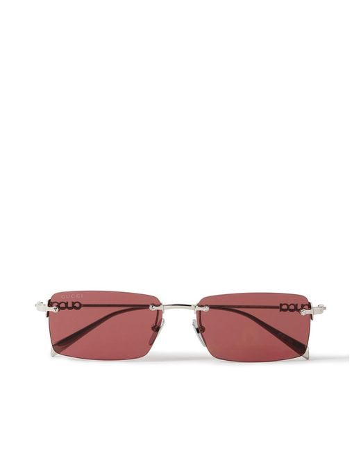 Gucci Pink Rimless Rectangular-Frame-Tone Sunglasses for men