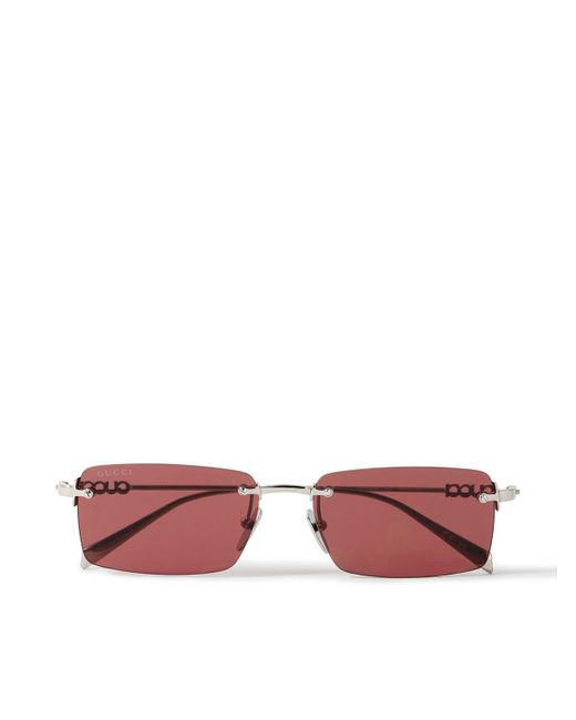 Gucci Pink Rimless Rectangular-Frame-Tone Sunglasses for men