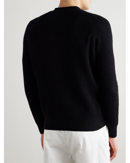 Brunello Cucinelli Blue Ribbed Cotton Sweater for men