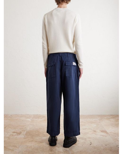 CHERRY LA Blue Parachute Wide-Leg Herringbone Cotton Trousers for men