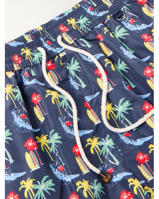 Shorts Da Mare Medi A Gamba Dritta Stampati di Rubinacci in Blue da Uomo