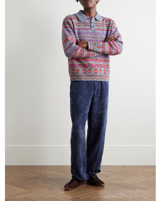 The Elder Statesman Red Explorer Striped Cashmere-Blend Polo Sweater for men