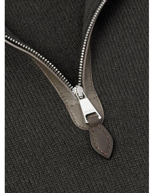 James Purdey & Sons Black Leather-trimmed Cashmere Half-zip Sweater for men