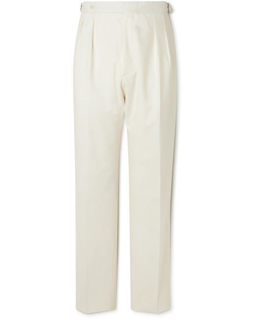 De Petrillo White Straight-leg Pleated Virgin Wool Tuxedo Trousers for men