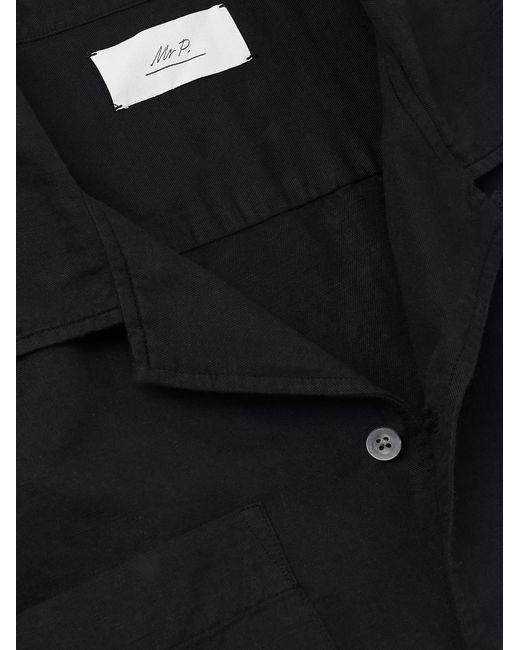Mr P. Black Michael 2 Convertible-Collar Cotton And Linen-Blend Twill Shirt for men